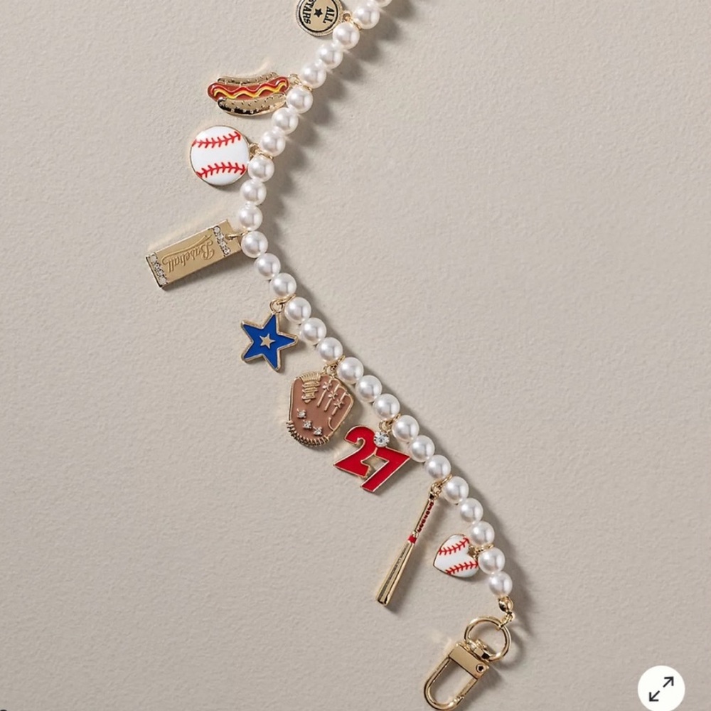 Anthropologie Icon Pearl Bag Charm Game Day Baseball NWT - Picture 2 of 6